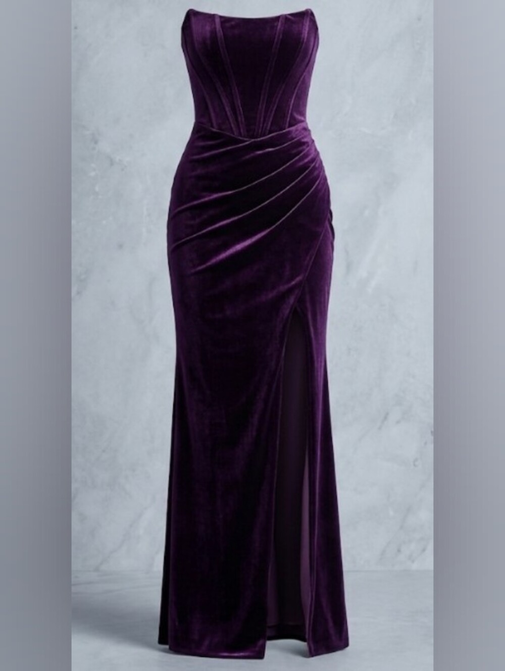 Azazie Jas Strapless Velvet Corset Style Floor Length Gown Deep Purple (Sz A12)